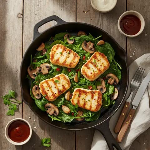 Paneer grillé aux épinards et champignons à l'ail