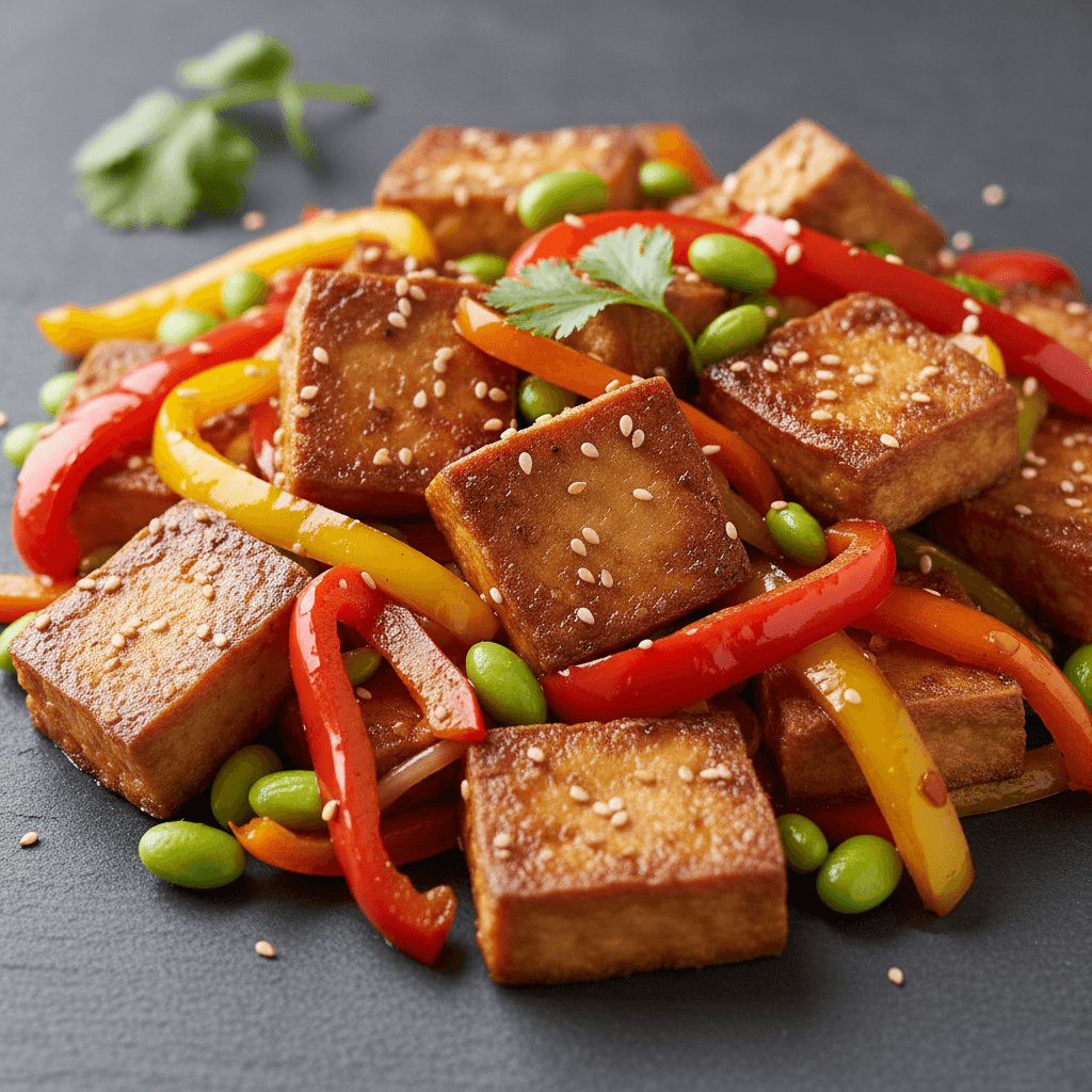 Tofu teriyaki express aux poivrons et edamame