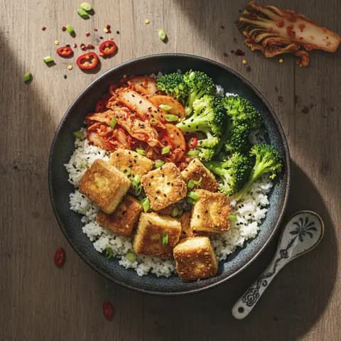 Bowl coréen au tofu croustillant et kimchi