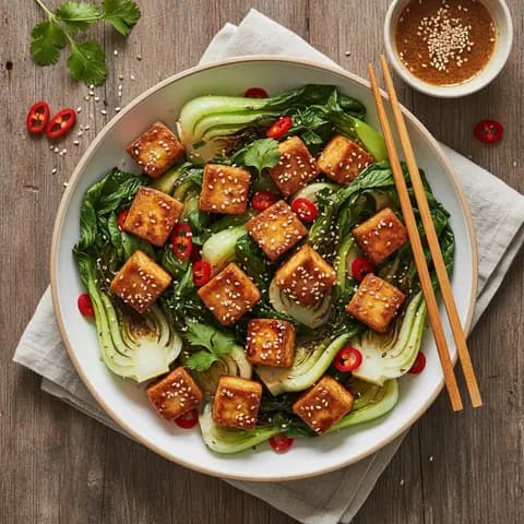 Salade coréenne de tofu grillé et chou pak choï