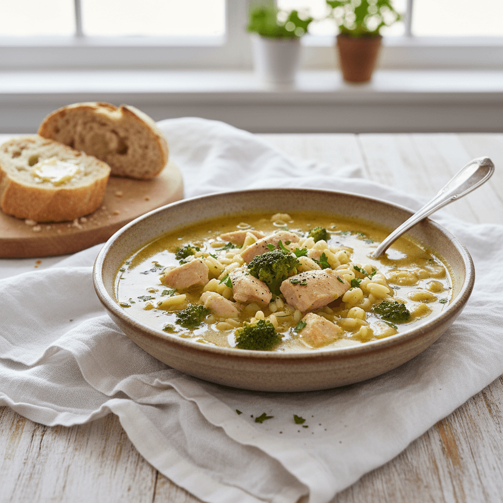 Soupe de poulet et brocoli simple