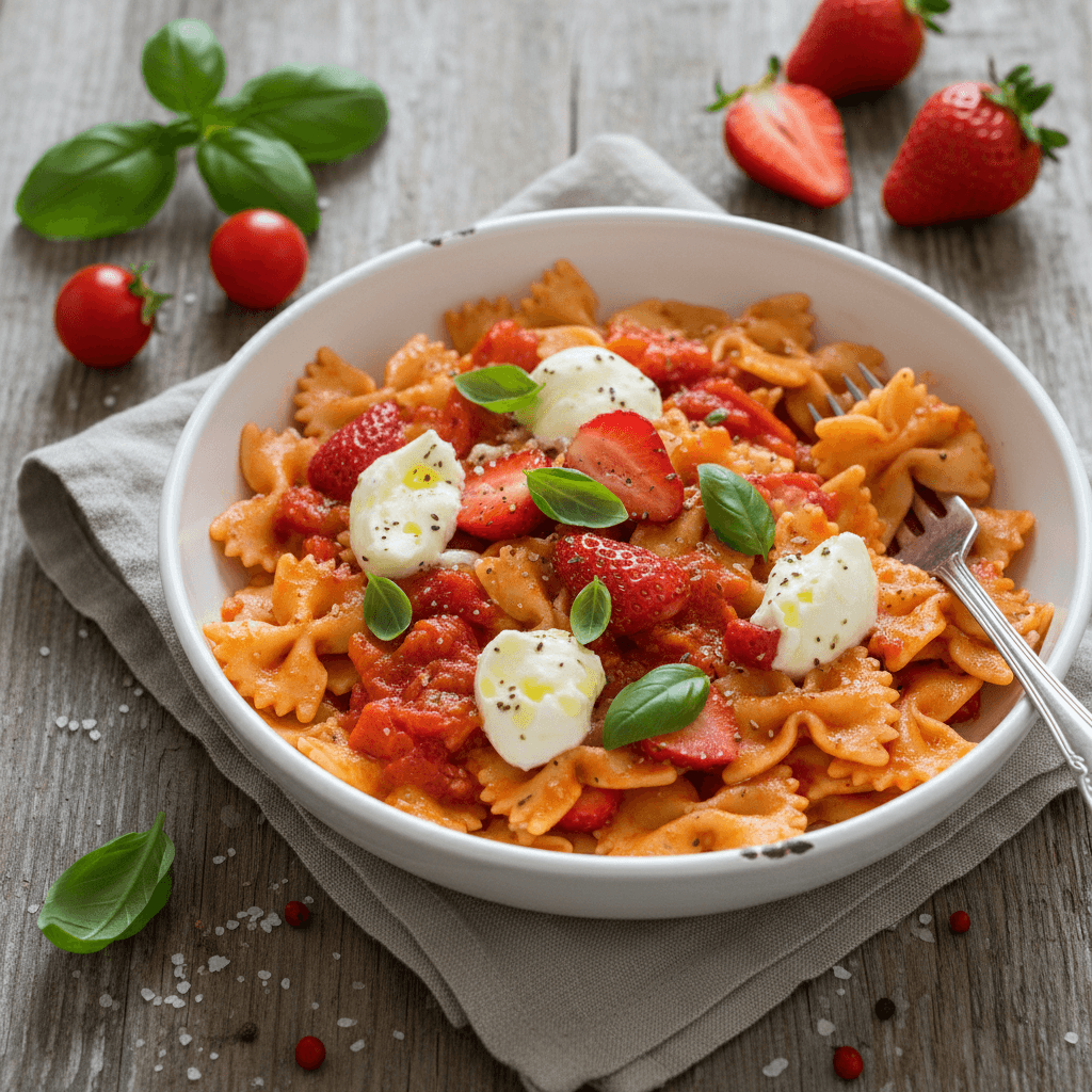 Farfalle with Fresh Tomato and Strawberry Mozzarella
