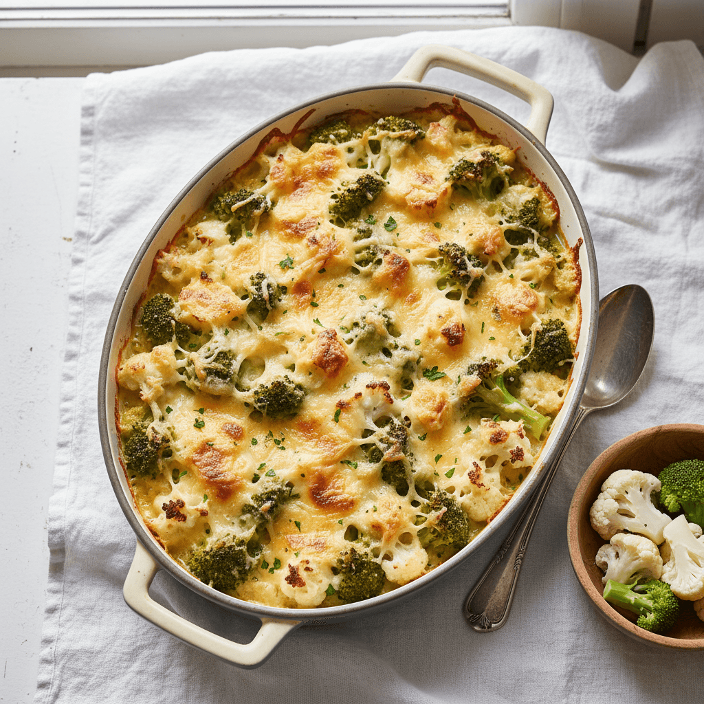 Gratin de Brocoli et Chou-fleur au Fromage