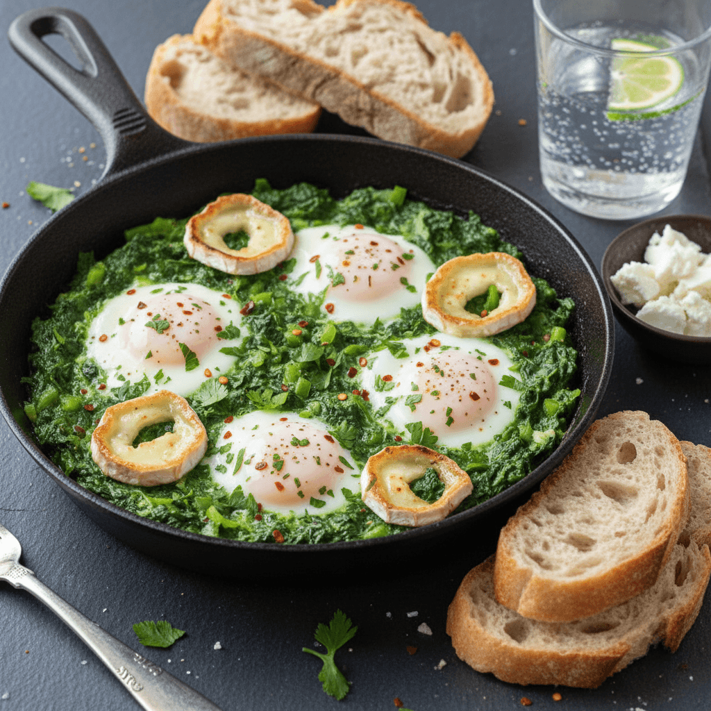 Shakshuka verte aux épinards et chèvre