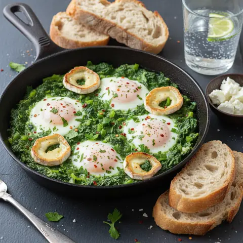 Shakshuka verte aux épinards et chèvre