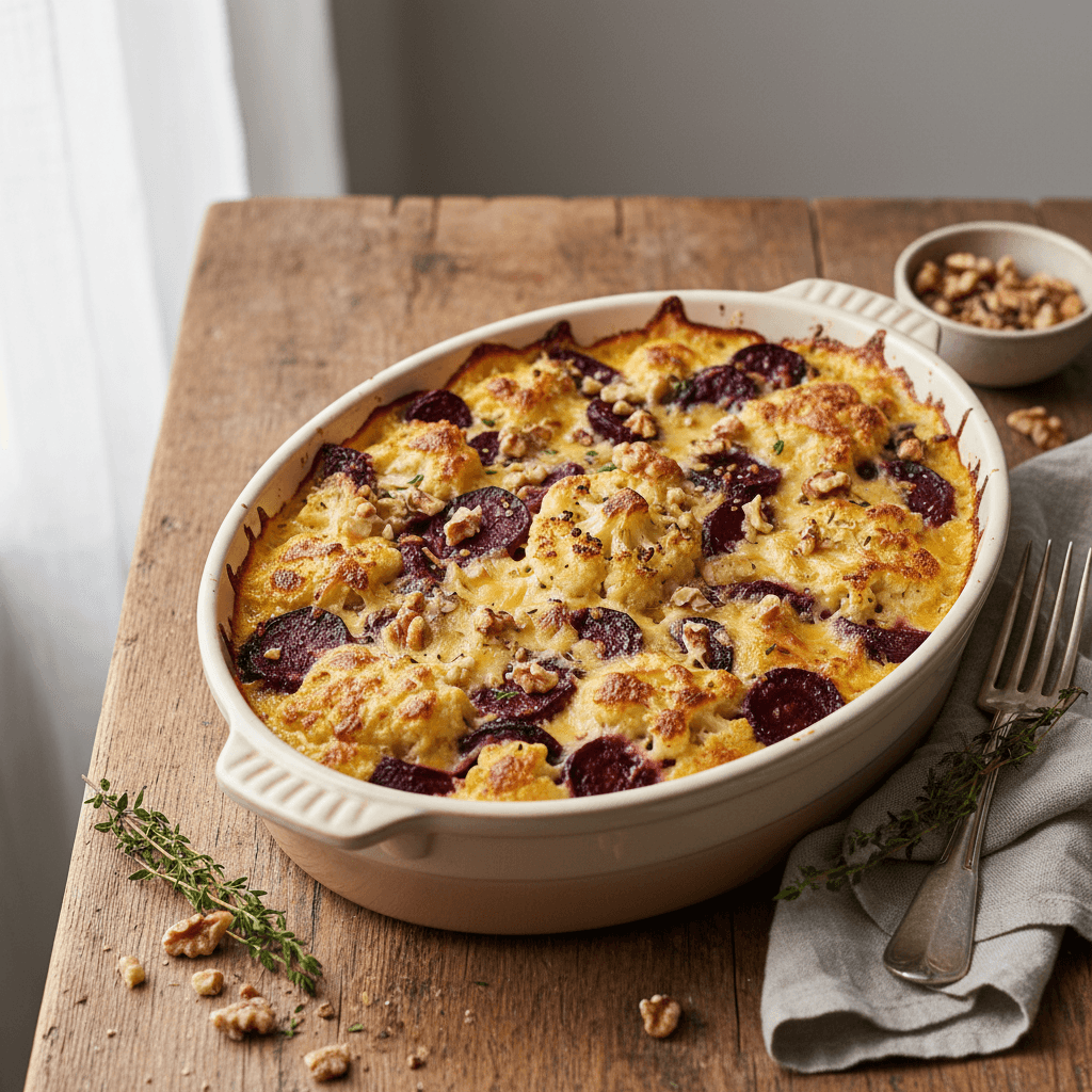 Gratin de Chou-fleur et Betterave aux Noix