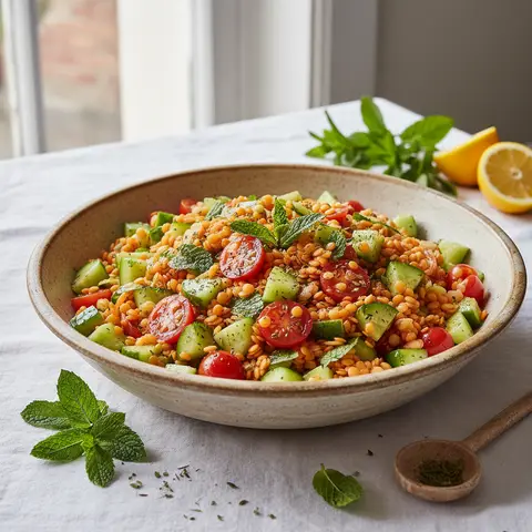 Salade libanaise de lentilles corail et concombre à la menthe