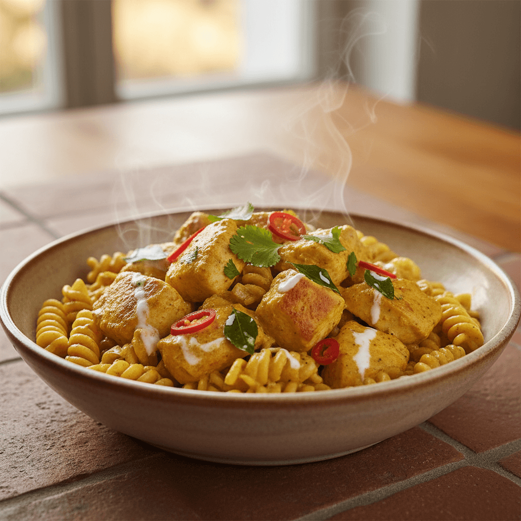 Poulet Curry Rapide aux Pâtes