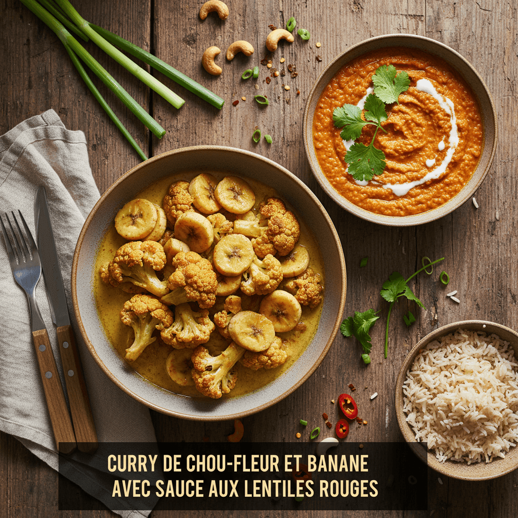 Cauliflower and Banana Curry with Red Lentil Sauce