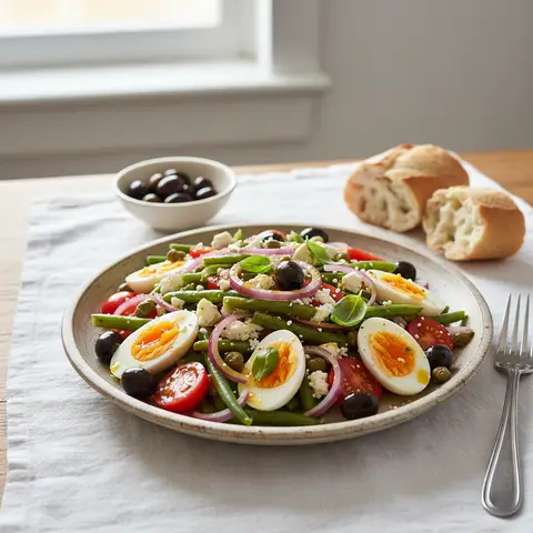 Salade niçoise végétarienne aux œufs et feta