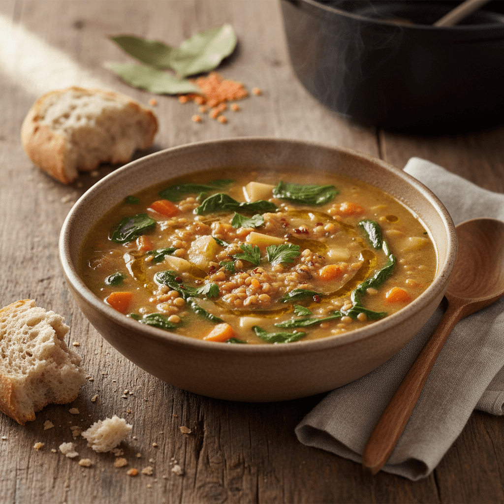 Linsen- und Spinatsuppe