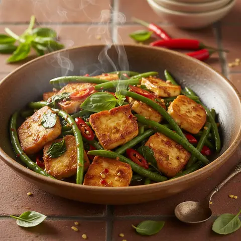 Wok thaï d'halloumi au basilic et piment