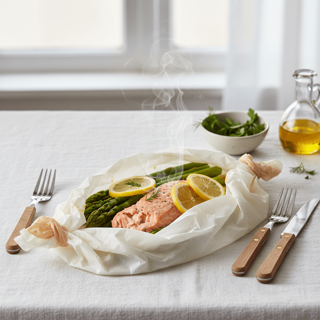 Papillote de saumon aux asperges et citron