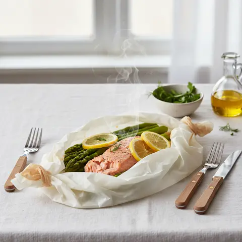 Papillote de saumon aux asperges et citron