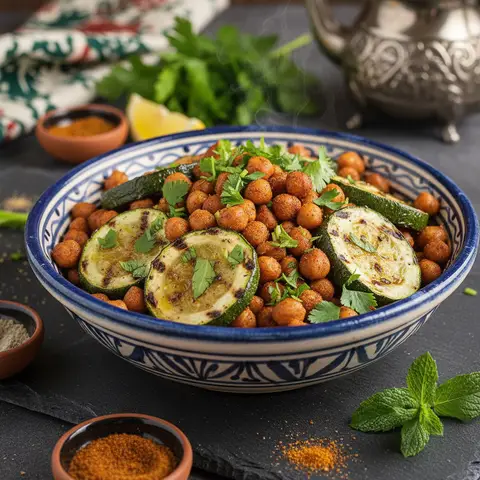 Bowl marocain aux pois chiches et courgettes grillées