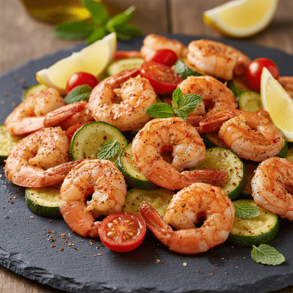 Crevettes poêlées à la libanaise avec courgettes et menthe