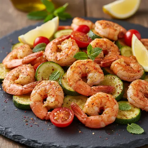 Crevettes poêlées à la libanaise avec courgettes et menthe