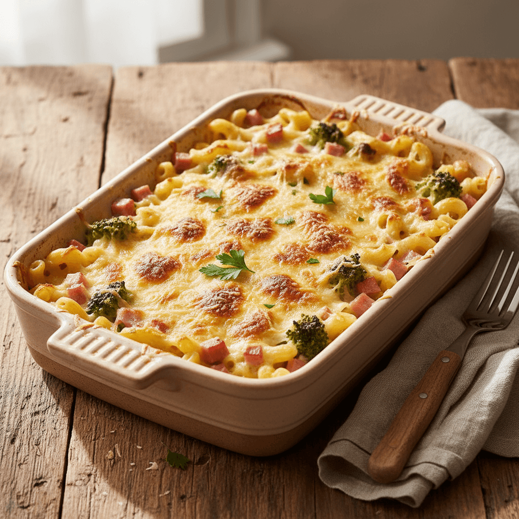 Baked Pasta with Ham and Broccoli
