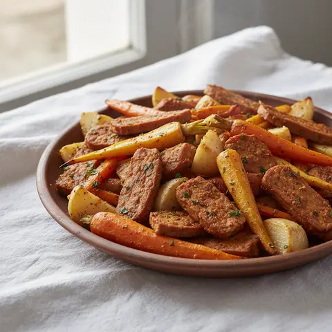 Tempeh rôti aux épices berbères et légumes racines