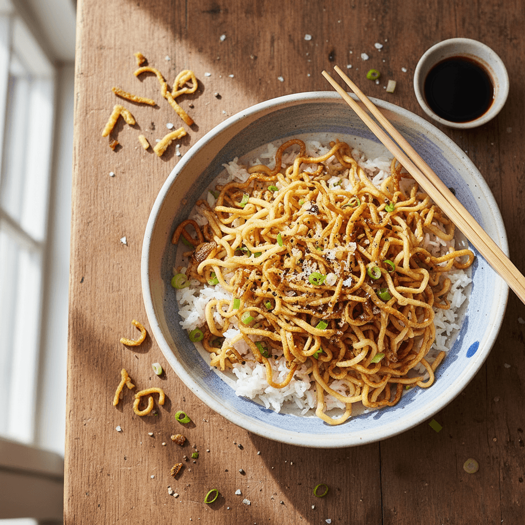 Gebratener Reis mit knusprigen Nudeln