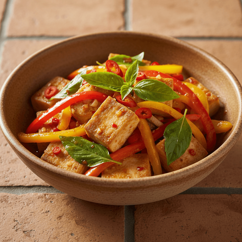 Sauté thaï de tofu soyeux aux poivrons et basilic