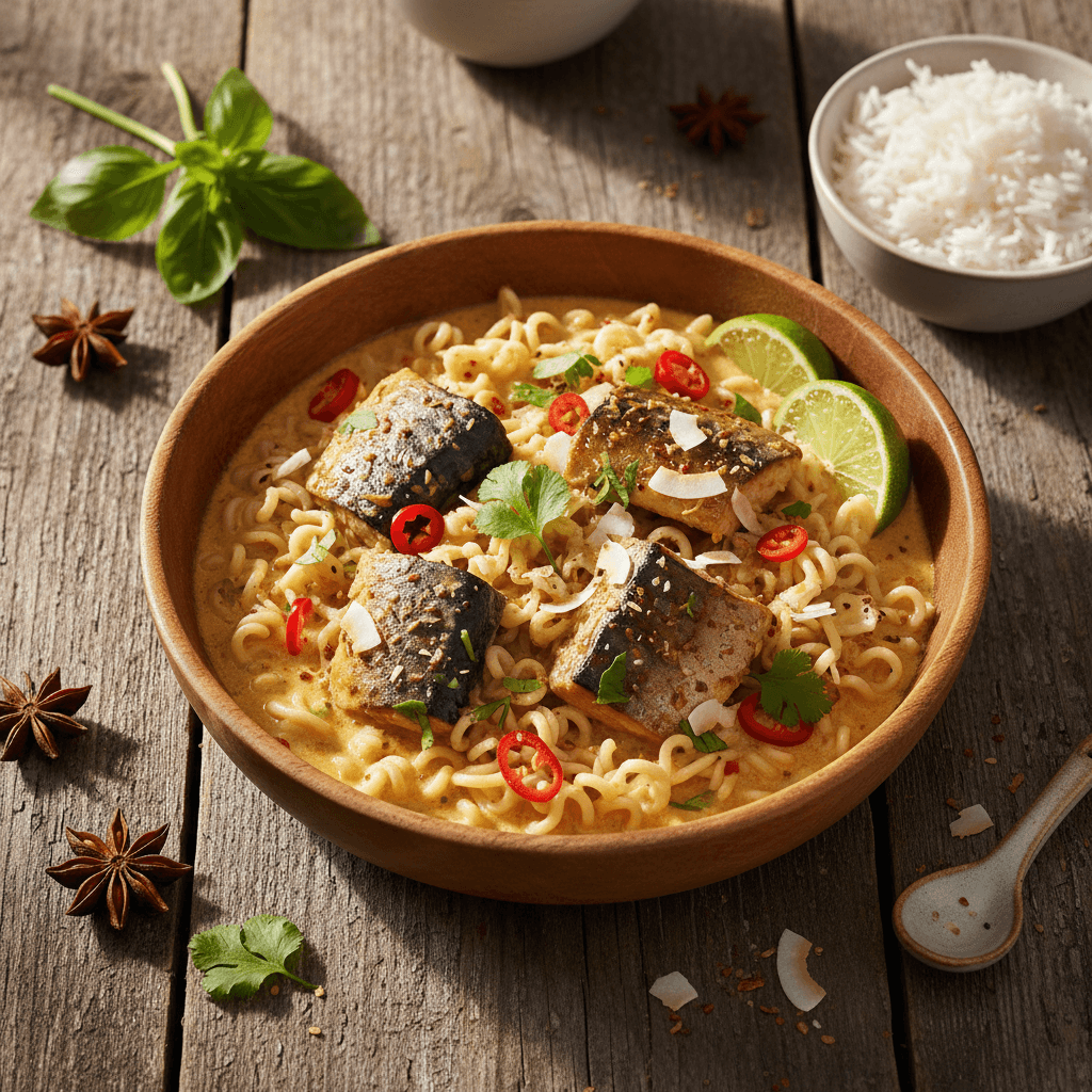 Curry de maquereau aux nouilles et lait de coco