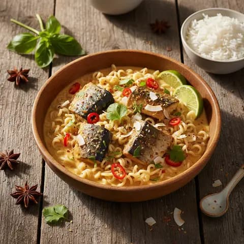 Curry de maquereau aux nouilles et lait de coco