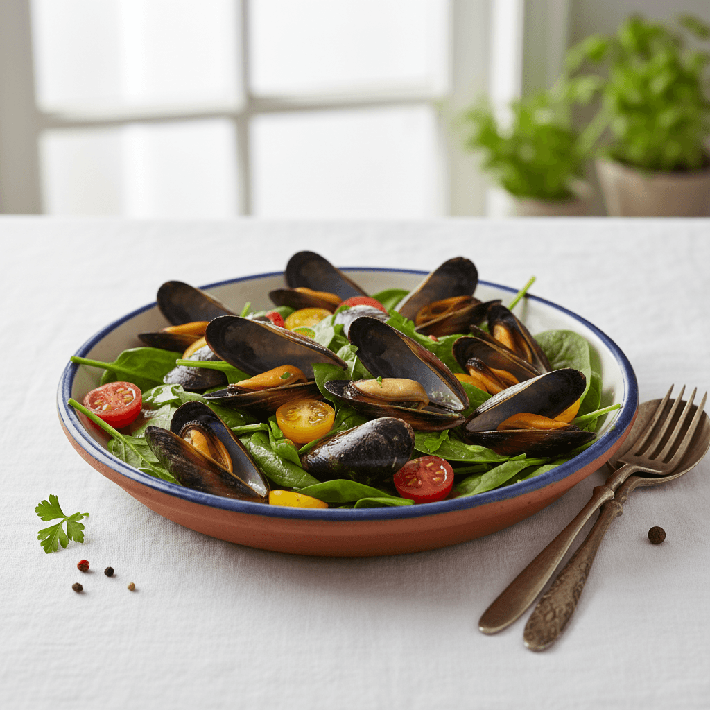 Salade de moules marinières aux épinards