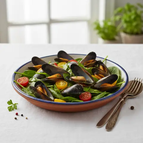 Salade de moules marinières aux épinards