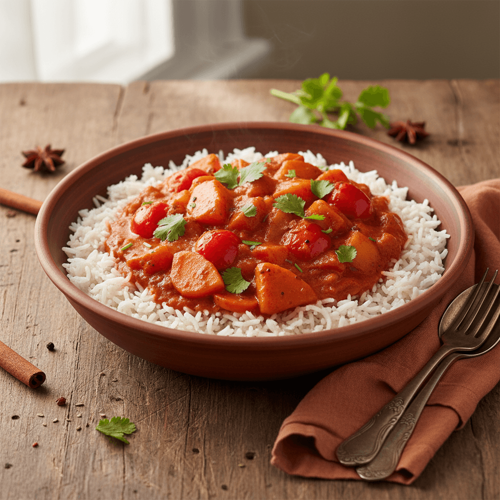 Vegetarian Indian Curry with Vegetables and Rice
