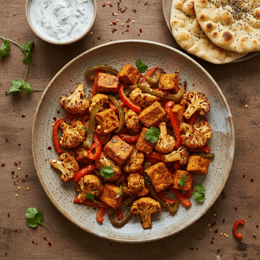 Tempeh tikka au four et chou-fleur épicé