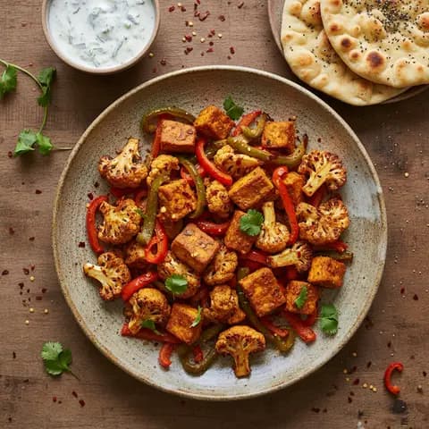 Tempeh tikka au four et chou-fleur épicé