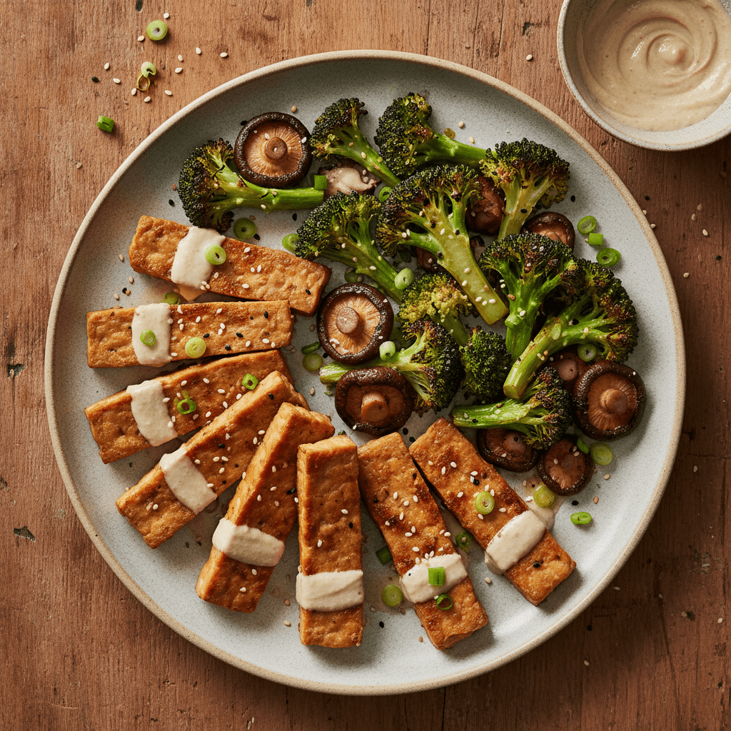 Tempeh grillé au miso et brocolis rôtis