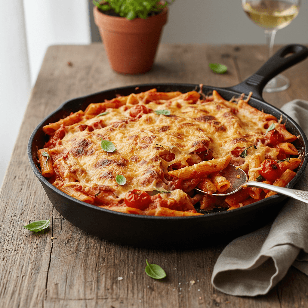 Penne-Gratin mit Tomaten und Gruyère