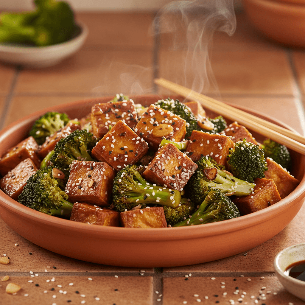 Wok de tofu fumé aux brocolis et sésame