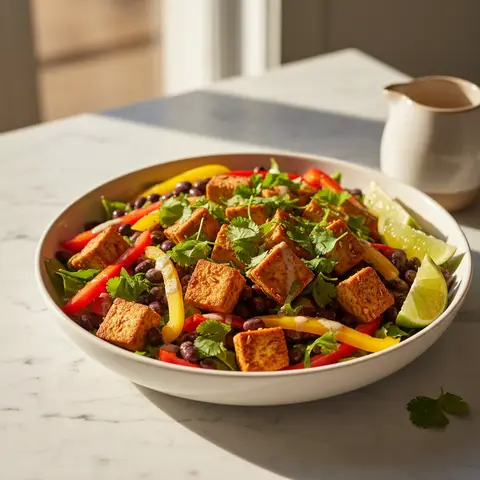 Salade mexicaine aux haricots noirs et tofu épicé