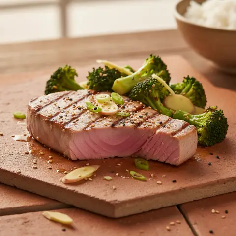 Steak de thon grillé aux brocolis et gingembre