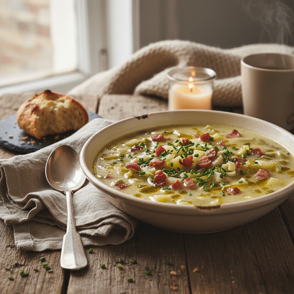 Lauch- und Schinkensuppe