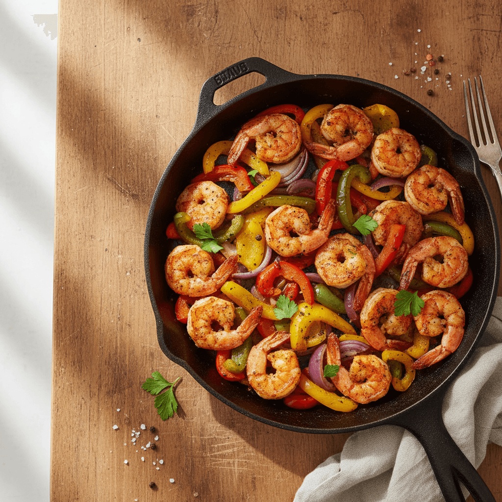 Crevettes cajun rôties et poivrons tricolores