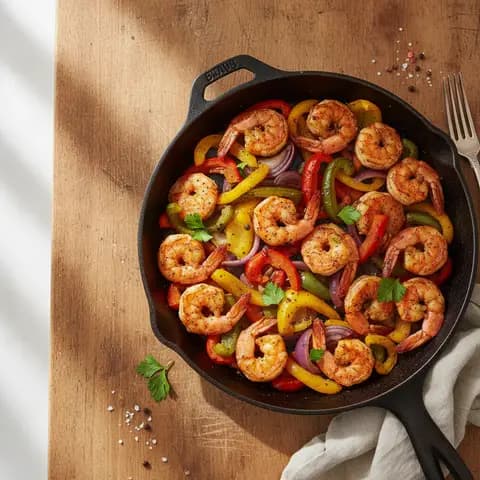 Crevettes cajun rôties et poivrons tricolores