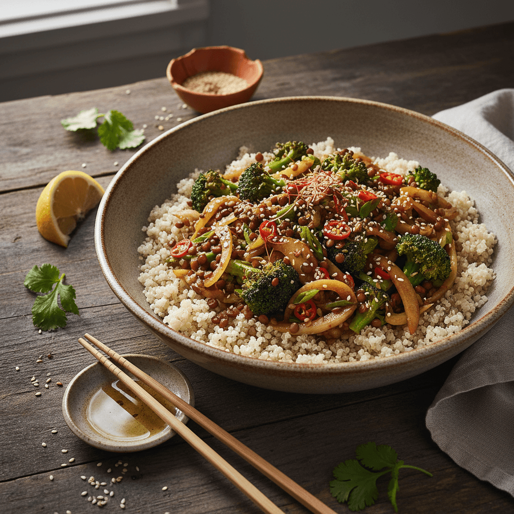 Asian Stir-fry Broccoli-Fennel with Lentils