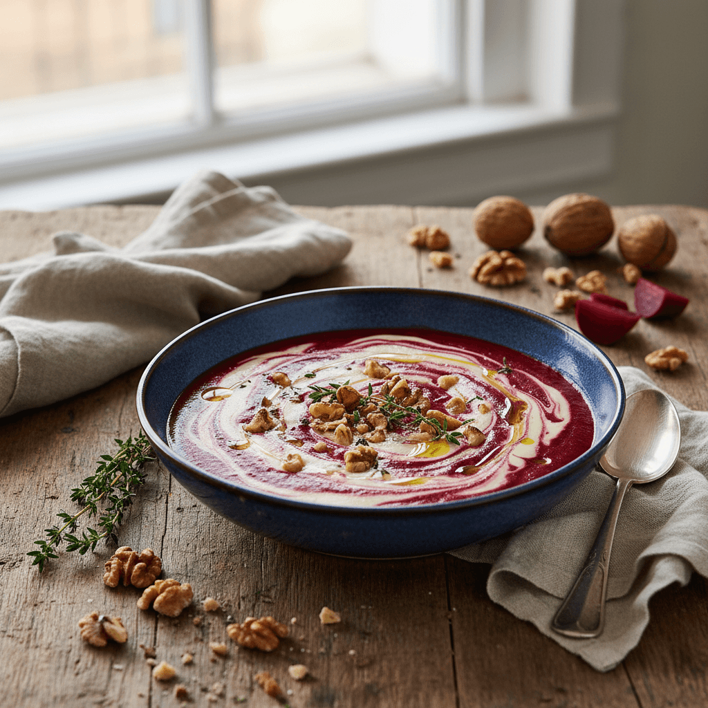 Velouté de Chou-fleur et Betterave aux Noix