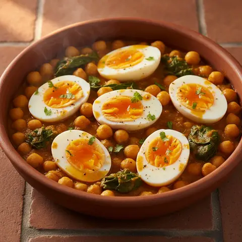 Curry d'œufs aux pois chiches et épinards