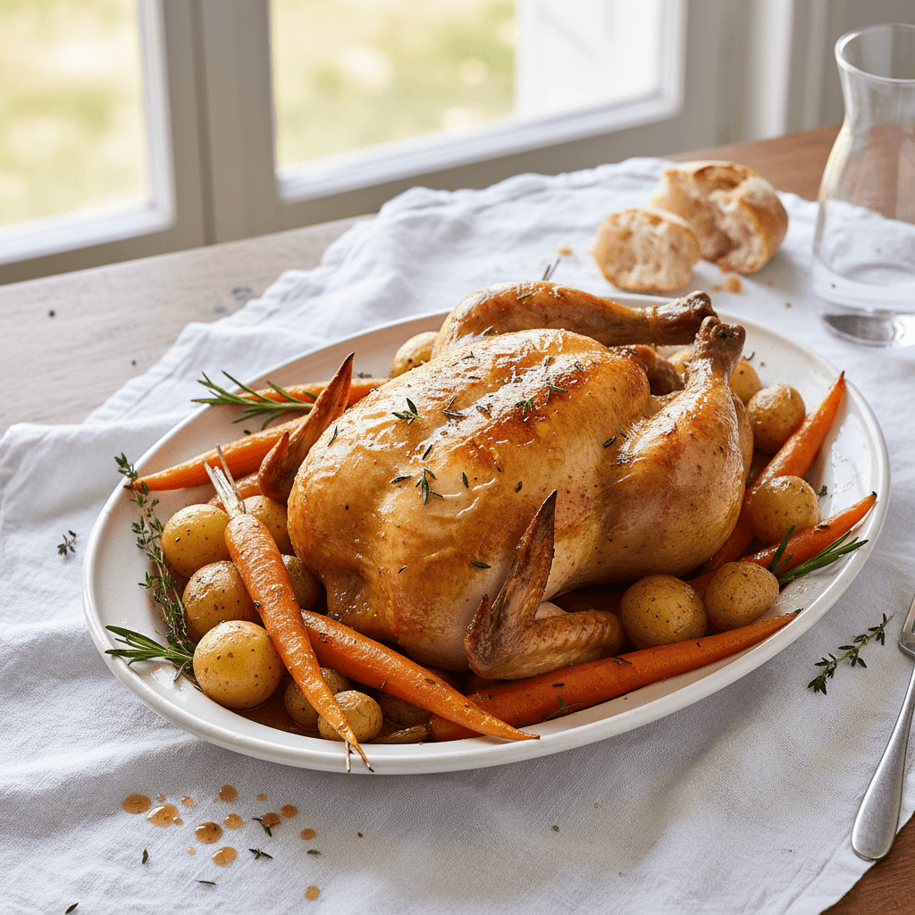 Poulet rôti aux carottes et pommes de terre