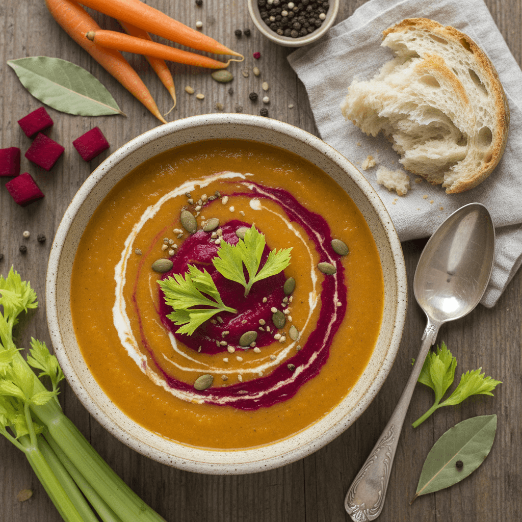 Carrot and Beet Soup with Celery