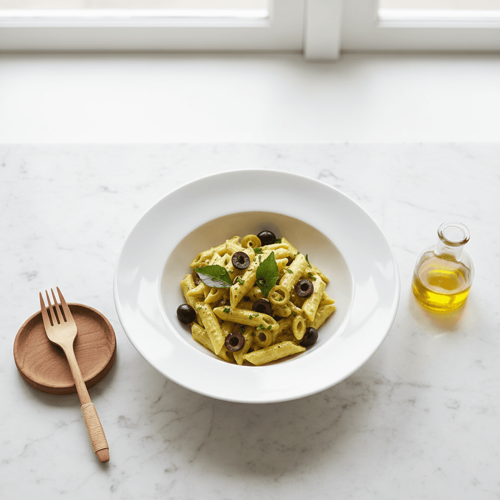 Penne aux Olives et Curry