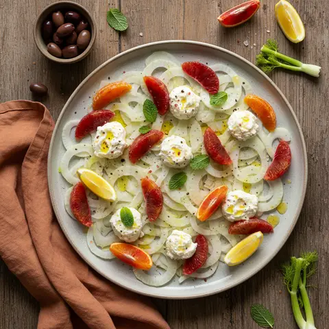 Carpaccio de fenouil à la ricotta et agrumes