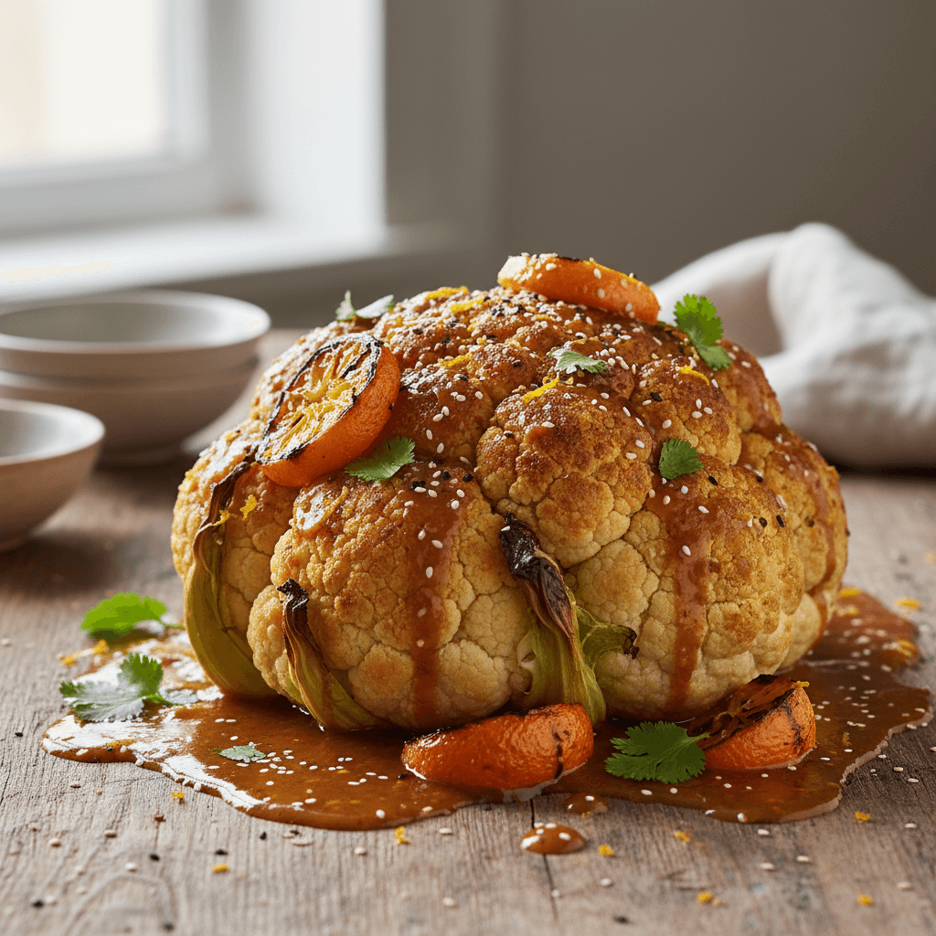 Asiatische Fusion: Gerösteter Blumenkohl mit Mandarinen und Soja-Senf-Sauce