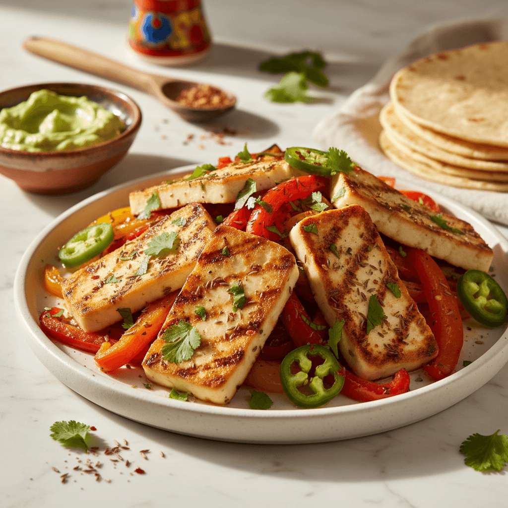 Halloumi grillé à la mexicaine avec poivrons et jalapeños