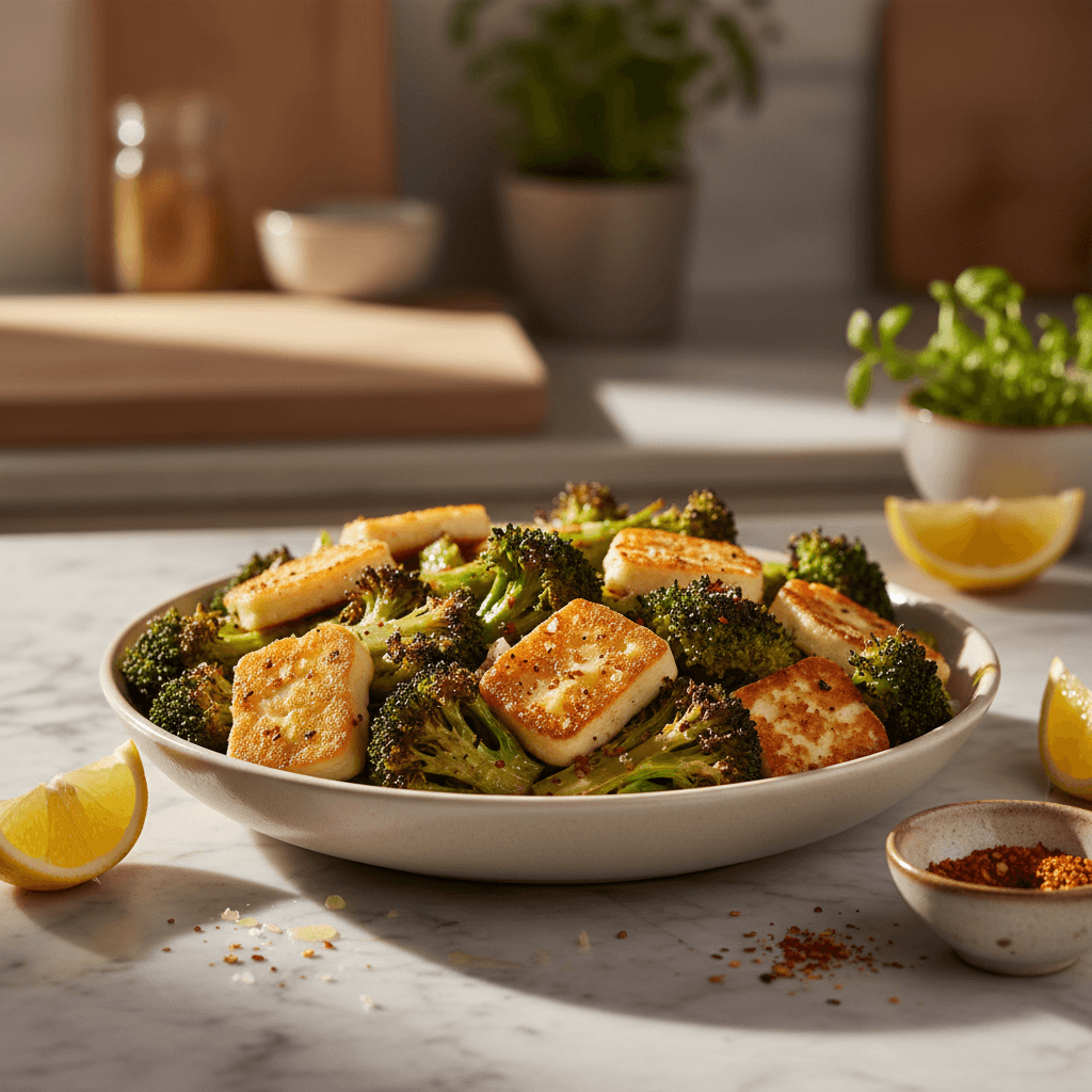 Brocoli rôti au halloumi et citron